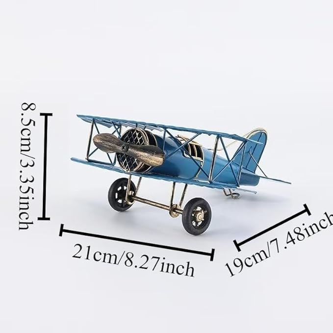 Jinglong Vintage Biplane Model Ornament Creative Metal Crafts Home Study Desktop Decoration Gift (Blue)