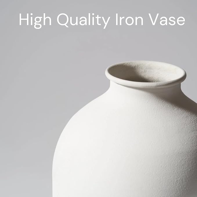 Large White Vase, Big Iron Vase for Long Stem Flowers, White Arlo Matte Finish for Modern Minimalist Table Decor, Japandi Home Decor