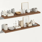 Vivelove Rustic Floating Shelves for Wall 12 Inch Deep, 55" X 12" X 1.5" Floating Shelf, 2 Inch Thick Shelf for Living Room Bathroom Bedroom Kitchen Office, Rustic Farmhouse Decor Set of 2, Walnut