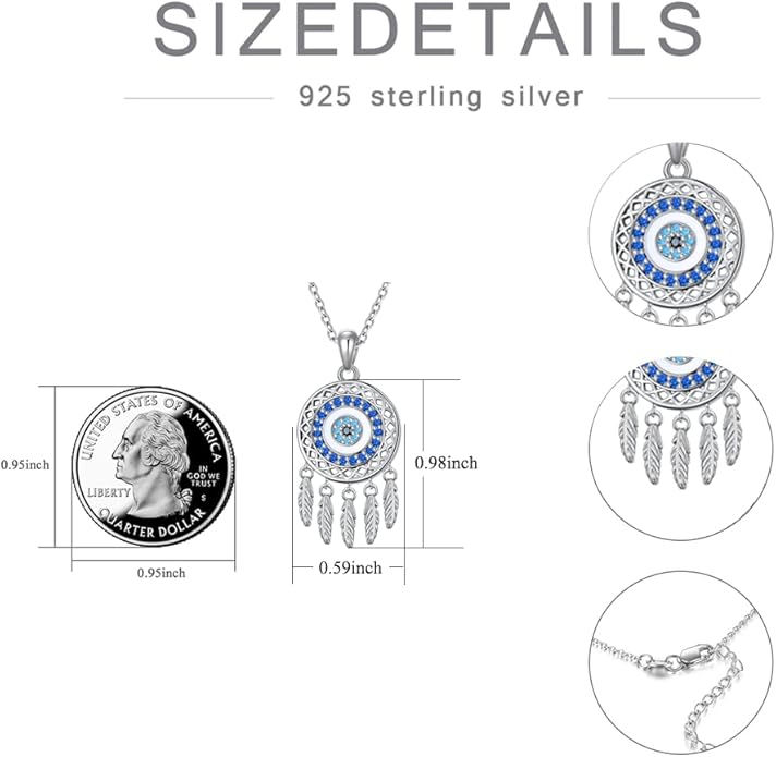 Dream Catcher Pendant Necklace 925 Sterling Silver Synthetic Moonstone Crystal Sunflower Rose Flower Evil Eye Dreamcatcher Cremation Jewelry Gifts for Women Wife Mom