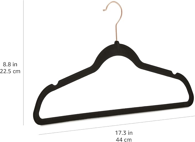 Amazon Basics Slim Velvet Non-Slip Space Saving Suit Clothes Hangers for Closet Organization, Black/Rose Gold, 50-Pack