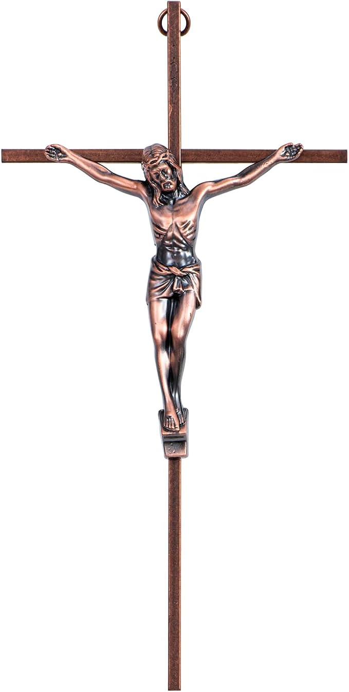 ACHIBANG 10" Crucifix Wall Cross – Antique Copper Catholic Jesus Wall Crucifix for Home or Over-the-Door Blessing