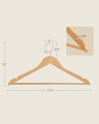 SONGMICS Solid Wood Hangers, 20-Pack Coat Hangers with Shoulder Notches, Pants Bar, 360° Swivel Hook, Non-Slip for Jackets, Shirts, Dresses, Natural UCRW001-20