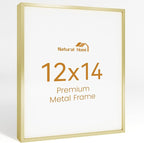 12x14 Aluminum Metal Picture Frame,Tempered Glass Gold Photo Frame 12x14 for Family Photo,Posters,Art,Document to Wall Mount Horizontally or Vertically