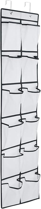 12 Large Pockets Over Door Hanging Shoe Organizer, White