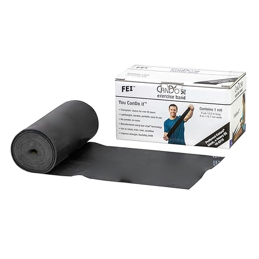 Cando-1211054 CanDo Low Powder Exercise Band, 6 yard Roll, Black: X-Heavy