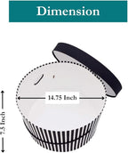 Sarah's Hat Boxes Classic Black/White Stripe Hat Box – 14.75" x 7.5" (Dia. x Ht.) Handmade in USA – Odorless Non-Toxic Adhesive, Cording Handle – Premium Storage for Hats & Accessories
