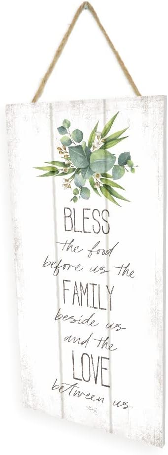 MRC Wood Products Bless The Food Before Us Wooden Plank Hanging Wall Decor Sign White Style 5x10