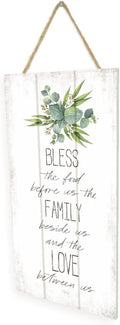 MRC Wood Products Bless The Food Before Us Wooden Plank Hanging Wall Decor Sign White Style 5x10