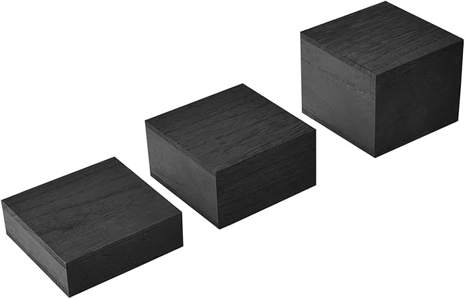 MOOCA Customizable Wooden Display Risers Set - 3 Different Height Stands for Jewelry, Watches, Cosmetics, and Accessory, Black Color