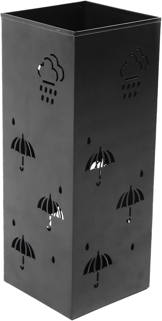 GLOGLOW Nan Metal Umbrella Stand, Carbon Steel, Stylish and Durable Umbrella Holder Bin for Entryway, Home, Office Spaces with 42x16x16cm Ornament (Black)