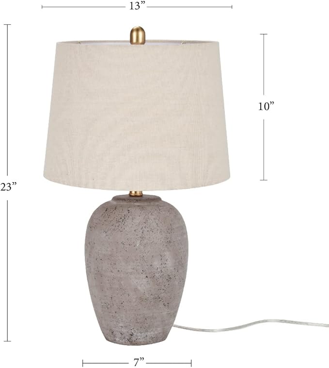 Nourison Home 23" Greyish Brown Earth Tone Rustic Farmhouse Ceramic Table Lamp for Bedroom, Living Room, Dining, Office, with Beige Linen Shade
