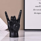 QIANLING 7.7" Black Resin Rock On Hand Gesture Statue - Rock Culture Music Lovers' Decorative Tabletop Sculpture for Bookshelf, Desk & Mantel Decor in Home or Office, Modern Symbolic Figurine