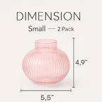 Round Glass Vases, Set of 2 Small Vases for Flowers, Pink Glass Vase for Tulips, Modern Vase for Living Room, Office, Coffee Table, Shelf, Wedding, 5 Inches