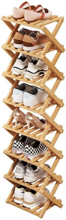 Simcat Bamboo Shoe Rack, Portable Folding Shoe Storage Rack,No Installation Free Standing Shoe Rack for Entryway, Closet, Dorm/Small Spaces (Seven shades of tawny)
