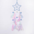 Pretty Jolly Blue Star Kids Dream Catcher Wall Decor Pompom Feather Baby Dreamcatcher Handmade Children Dream Catcher Home Décor Wall Hanging for Nursery Bedroom Boys Girls Birthday Gift-25.6in
