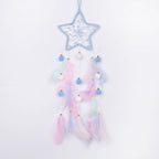 Pretty Jolly Blue Star Kids Dream Catcher Wall Decor Pompom Feather Baby Dreamcatcher Handmade Children Dream Catcher Home Décor Wall Hanging for Nursery Bedroom Boys Girls Birthday Gift-25.6in