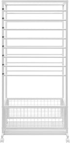 16-Layer Scarf Display Stand, Rolling Scarf Organizer Holder Hanging Rack with Wheels & Storage Basket for Retail Store Boutique Display Bedroom, W26.5*D16.9*H59in (White)