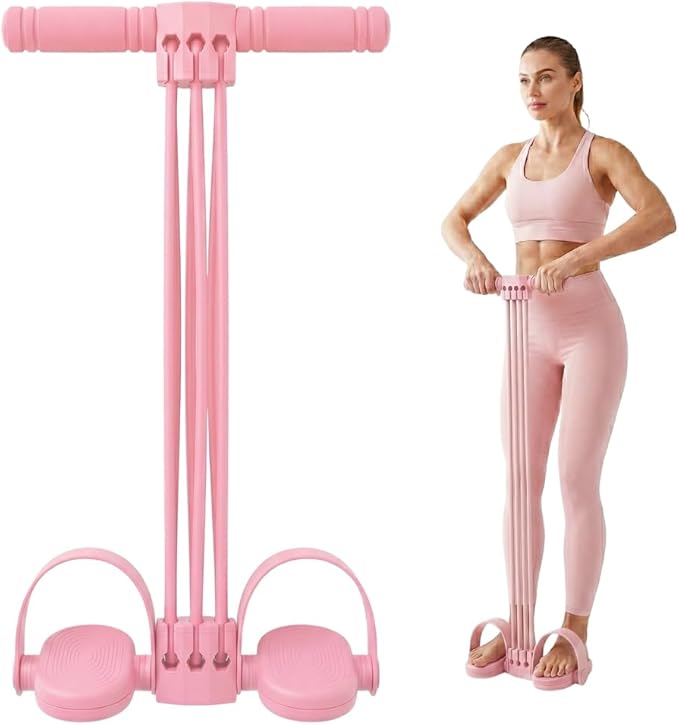 Pedal Resistance Bands with Handles, Upgrade 6-Tube Natural Rubber Foot Pedal Resistance Band for Multifunction Stretching Workout, Abdomen Waist Arms Legs Training