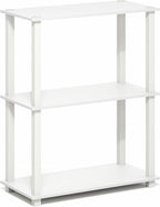 Furinno Turn-S-Tube Storage Shelves, 3-Tier Book Shelf, Corner Shelf, Toolless Open Frame Standing Shelves, for Organization and Storage, Living Room, Garage, Home Office, White