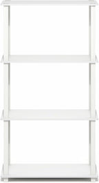 Furinno Turn-S-Tube Storage Shelves, 4-Tier Book Shelf, Corner Shelf, Toolless Open Frame Standing Shelves, for Organization and Storage, Living Room, Garage, Home Office, White