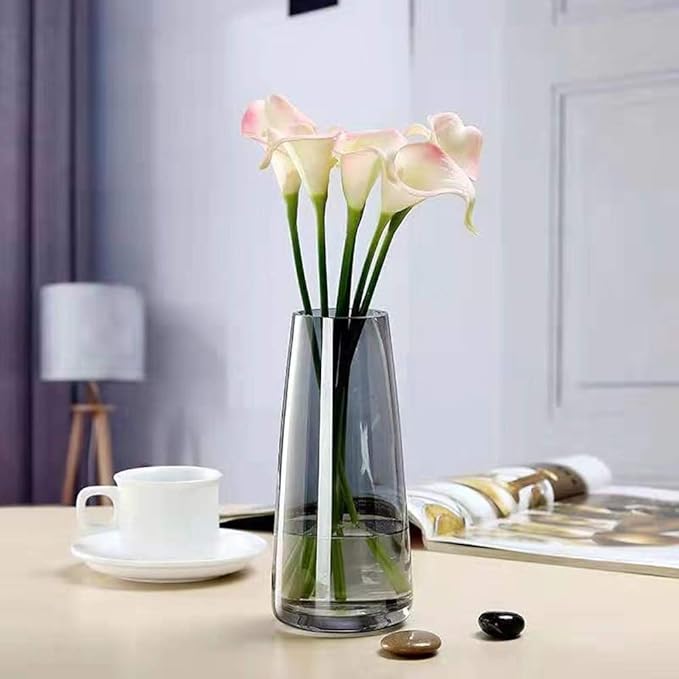 Aoderun Glass Vase for Flowers Modern Vases Home Decor Unique Flower Vase for Bouquet 8.7" Centerpiece Vase Decor Room,Bedroom,Living Room,Library,Office,Table,Entryway,Modern Farmhouse(Grey)