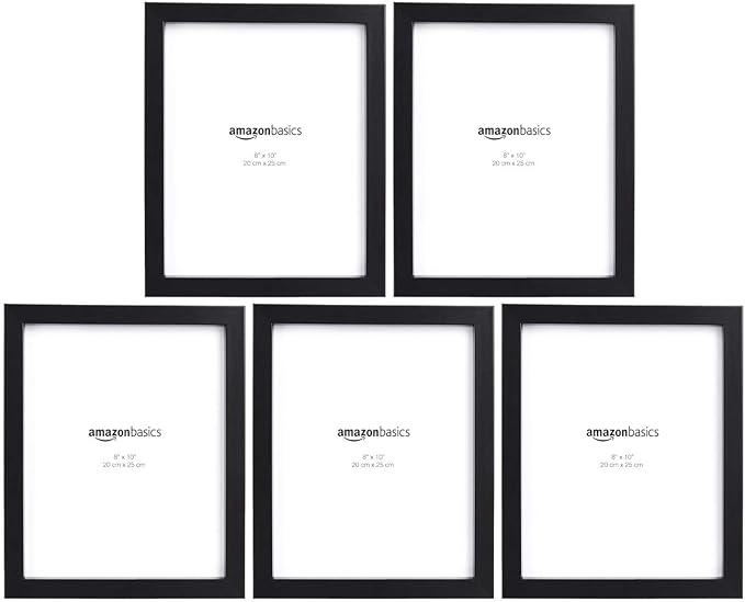Amazon Basics Rectangular Photo Picture Frame, 8" x 10", Pack of 5, 11.22 x 9.21 inches, Black