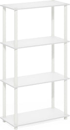 Furinno Turn-N-Tube Storage Shelves, 4-Tier Toolless Book Shelf, Corner Shelf, Toolless Open Shelves, for Organization and Storage, Living Room, Garage, Home Office, White