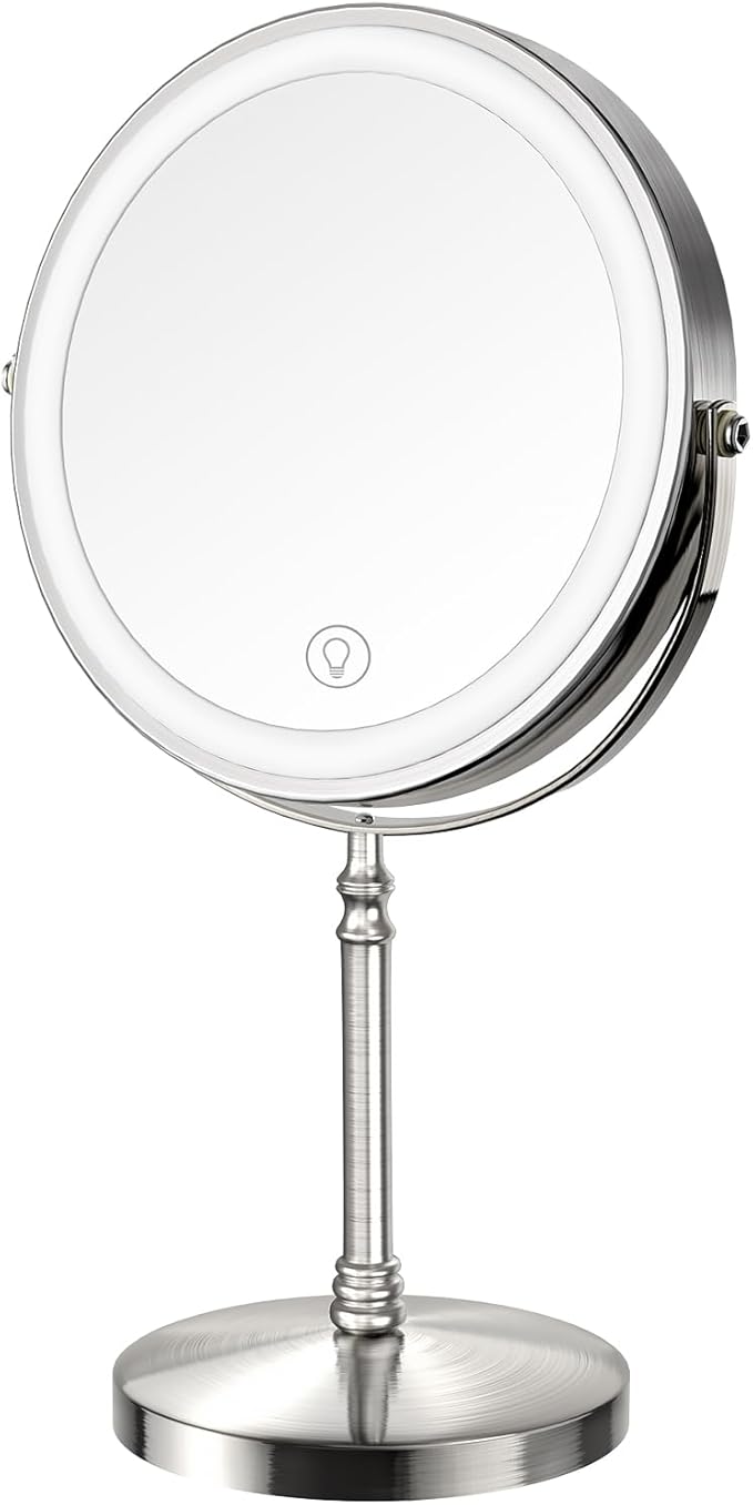 DEIOVWXS Makeup Mirror, 3000mAh Rechargeable Double-Sided Magnifying Vanity Mirror with 3 Colors, 1X/10X, Adjustable Brightness, Gifts for Mom, Mothers Day, Women, Wife, Girls, Dorm Room Essential
