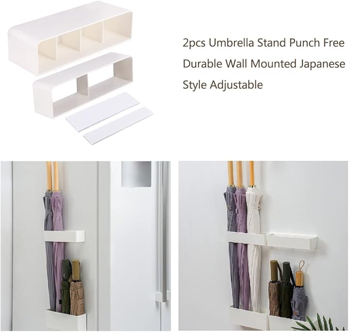 Umbrella Stand Holder Indoor, Wall Mounted No Punching Umbrella Storage Rack, Detachable Japanese Style Umbrella Stand Space Saving for Hotel Hallway Home Office
