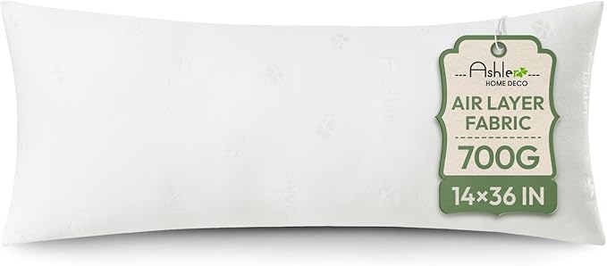 Ashler Throw Pillow Inserts 14 x 36, Lumbar Pillow with Air Layer, Indoor Decorative Premium Pillow Sham Stuffer, Rectangle Bed and Couch Pillows,Firm and Breathable, White
