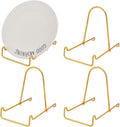 4 Packs Iron Display Stand Ornaments Display Dish Holder Bowl Deep Platter Rack Decorative Plates Easel Tabletop Showcase Stands Gold Iron Easels for Display Pictures, Book