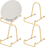 4 Packs Iron Display Stand Ornaments Display Dish Holder Bowl Deep Platter Rack Decorative Plates Easel Tabletop Showcase Stands Gold Iron Easels for Display Pictures, Book
