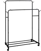 AT-VALY Double Rod Clothing Rack with wheels,Garment Rack for Hanging Clothes,Multi-functional Bedroom Clothes Rack (Black)