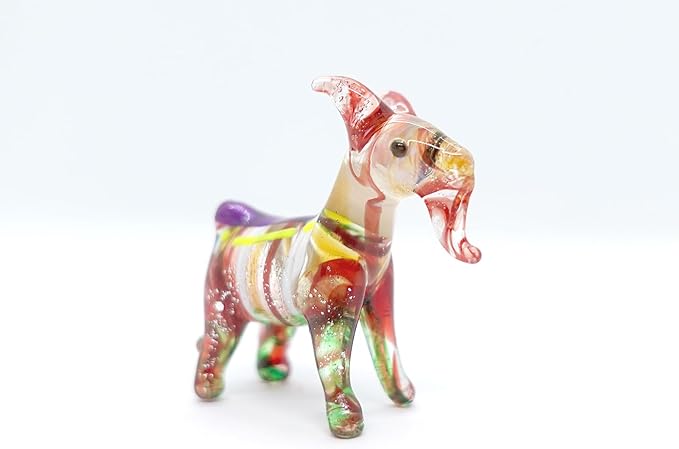 Goat Tiny Figurines Animals Hand Blown Color Glass Art Collectible Gift Home Décor (Multi-Red)