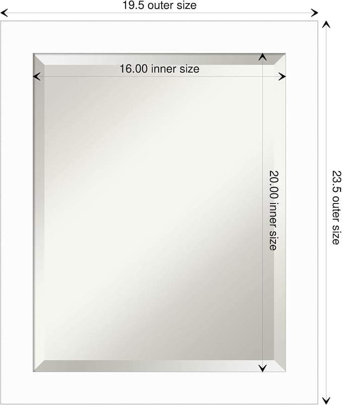 Amanti Art White Wall Mirror 23x19 Basic White Narrow Rectangle Bathroom Mirror for Wall Decor Living Room, Small Casual Wood Frame, Hangs Horizonally and Vertically, Bathroom Decor, Beveled Edge