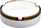 Saim Ceramic Cigar Ashtray for Men - Retro Round Desktop Ash Tray with Gold Edge, Anti-Slip Bottom, for Home Office Patio Outdoor Smoking (White)