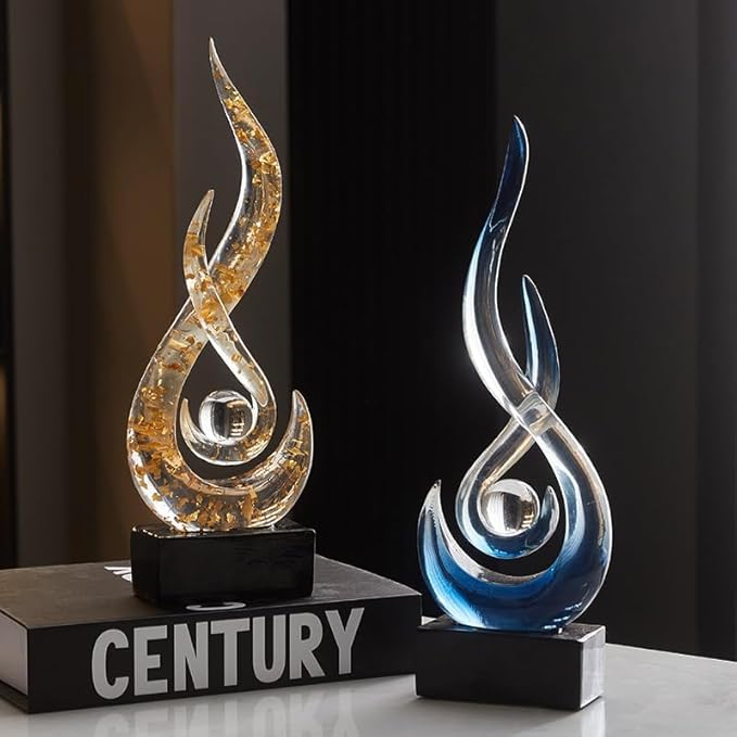 Modern Abstract Art Table Decoration,Resin Flame Statue Modern Centerpiece Ornaments for Living Room Great Gift Idea Home Decor,Collectibles (White+Gold)