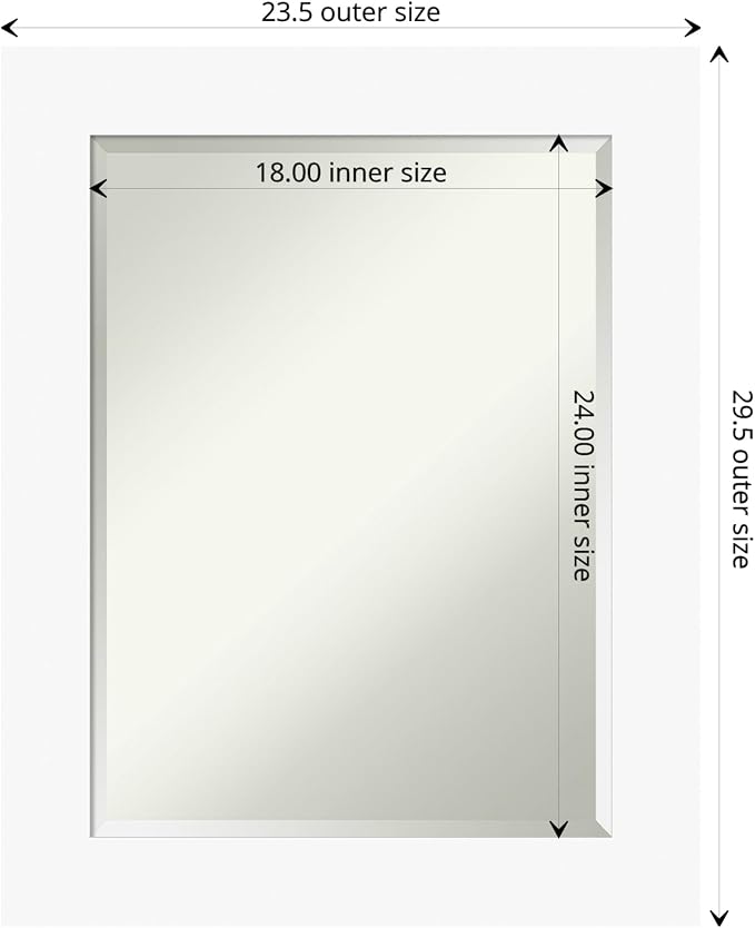 Amanti Art White Wall Mirror 29x23 Basic White Rectangle Bathroom Mirror for Wall Decor Living Room, Medium Casual Wood Frame, Hangs Horizonally and Vertically, Bathroom Decor, Beveled Edge