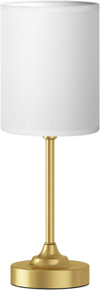 Fenmzee Gold Nightstand Bedroom Lamp - 3 Way Dimmable Bedside Lamp, Small Table Lamp Linen Lampshade for Office Desk, LED Bulb Included