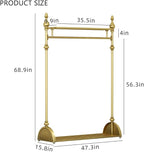 Clothing Rack Gold, Industrial Clothes Rack for hanging Clothes with Double Shelves Freestanding Multi-functional Heavy Duty Garment Rack, Metal Movable Portable Coat Rack for Organizing Clothes Shoes
