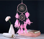 Handmade Homemade Beautiful Natural Feathers Double Pink Dream Catcher Wall Hanging Home Decoration