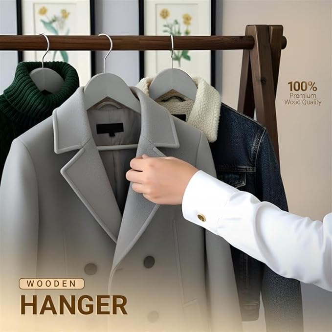 Utopia Home Premium Wooden Hangers 20 Pack - Durable & Slim Coat Hanger - Suit Hanger with 360-Degree Rotatable Hook - Wood Hangers with Shoulder Grooves (Grey Color)