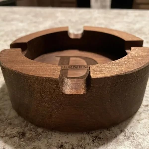 Personalized Name Walnut Cigar Ash Tray for Men Custom Wooden Cigar Ashtray for Outdoors Engraved Monogramed Ashtray Gifts for Father's Day Husband Fathers Groomsmen Papa Grandpa from Daughter Wife