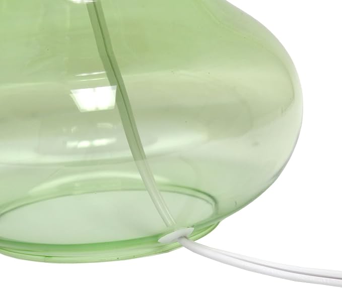 Simple Designs LT2063-GRW Glass Raindrop Table Lamp with Fabric Shade, Green with White Shade