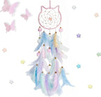 Fun-Plus Pink Dream Catcher Wall Hanging Set - 10 Butterflies & 16 Stars, Boho Room Decor for Girls, Easy Peel & Stick Wall Art for Bedroom, Nursery, Teen Room for Daughter, Birthday, Christmas