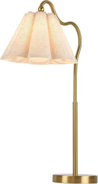 Table Lamp with Beige Pleated Linen Shade, Curved Gold Metal Base, E26 Socket – 23" Tall Modern Bedside Desk Lamp for Bedroom, Living Room, Office – Bulb Not Included