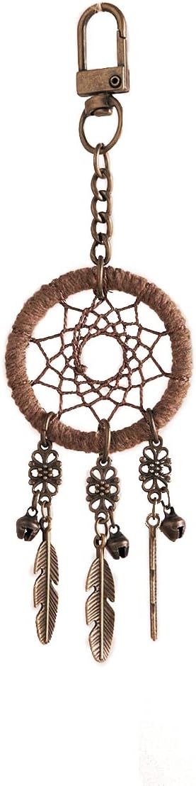 Miamor Retro Style Small Brown Dream Catcher Keychain With Little Bells Purse,Backpack or Bag Hanging ornament Accessories