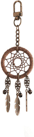 Miamor Retro Style Small Brown Dream Catcher Keychain With Little Bells Purse,Backpack or Bag Hanging ornament Accessories