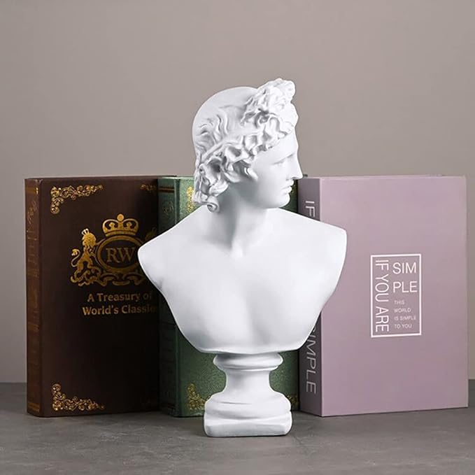 11.8 Inch Classic Greek White David Man Bust Statue, Large Resin Roman Goddess Apollo Sculpture for Home Décor